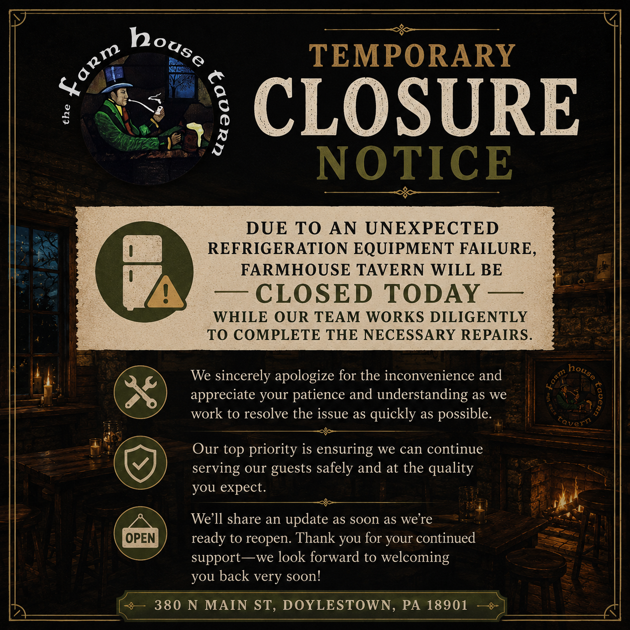 Farmhouse Tavern closed today design